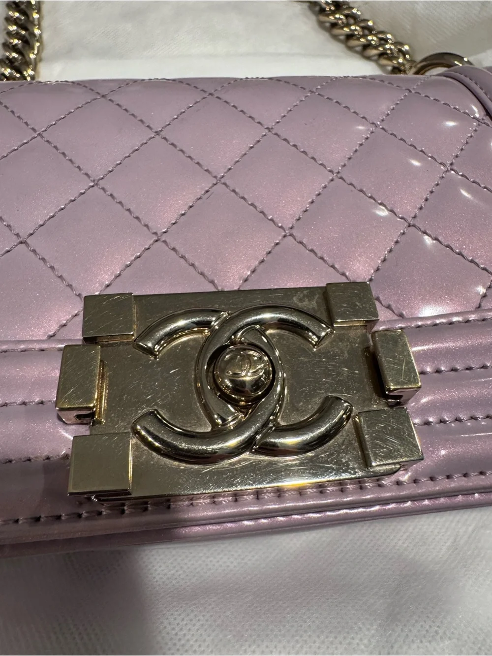 CHANEL Quilted Boy Crossbody Bag in Pale Lilac